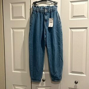 NWT Zara Baggy Fit/Elastic Waist Jeans, Size 0